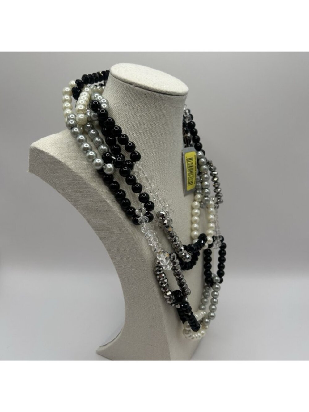 New Statement Necklace Black White Silver Faux Pearl Crystal Beads Chain Link - Picture 10 of 10